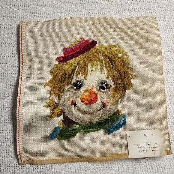 Elsa Williams Vintage #21140 12"x12" Sad Clown Hand Embroidered Needlepoint - Picture 4 of 7